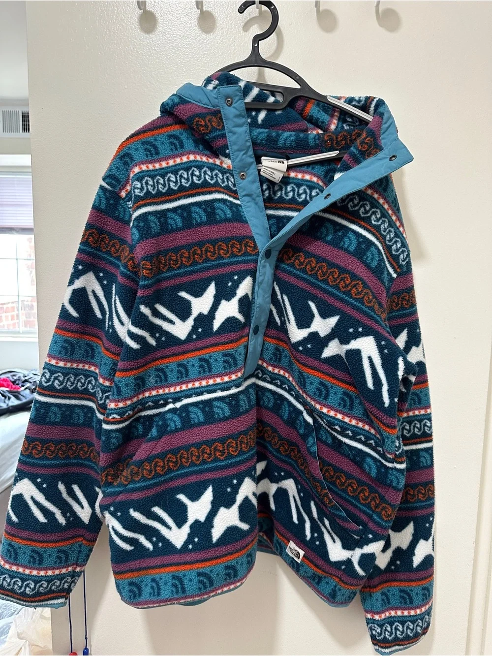 The North Face Multicolor Patterned Fleece Jacket with Light Blue Trim